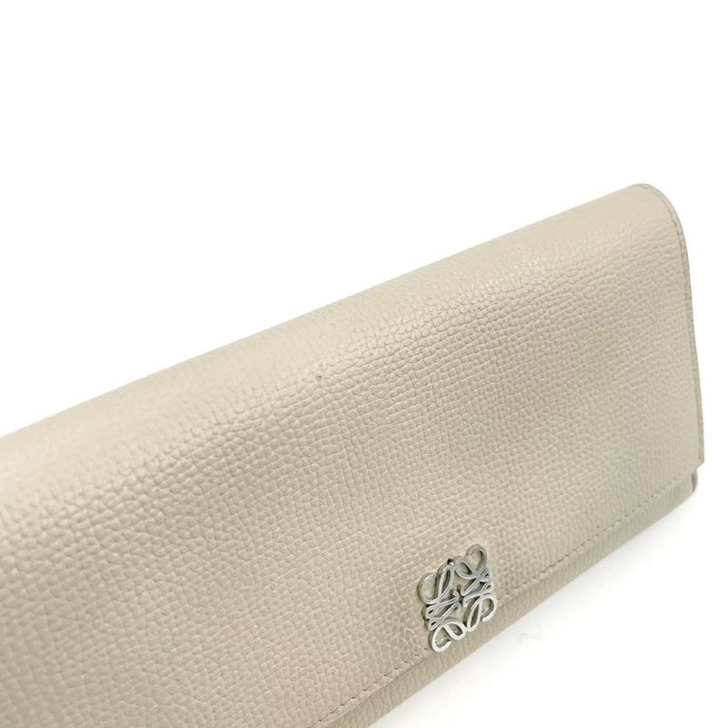 Loewe Bifold Long Wallet Anagram Continental Wallet Leather Beige Wallet Silver