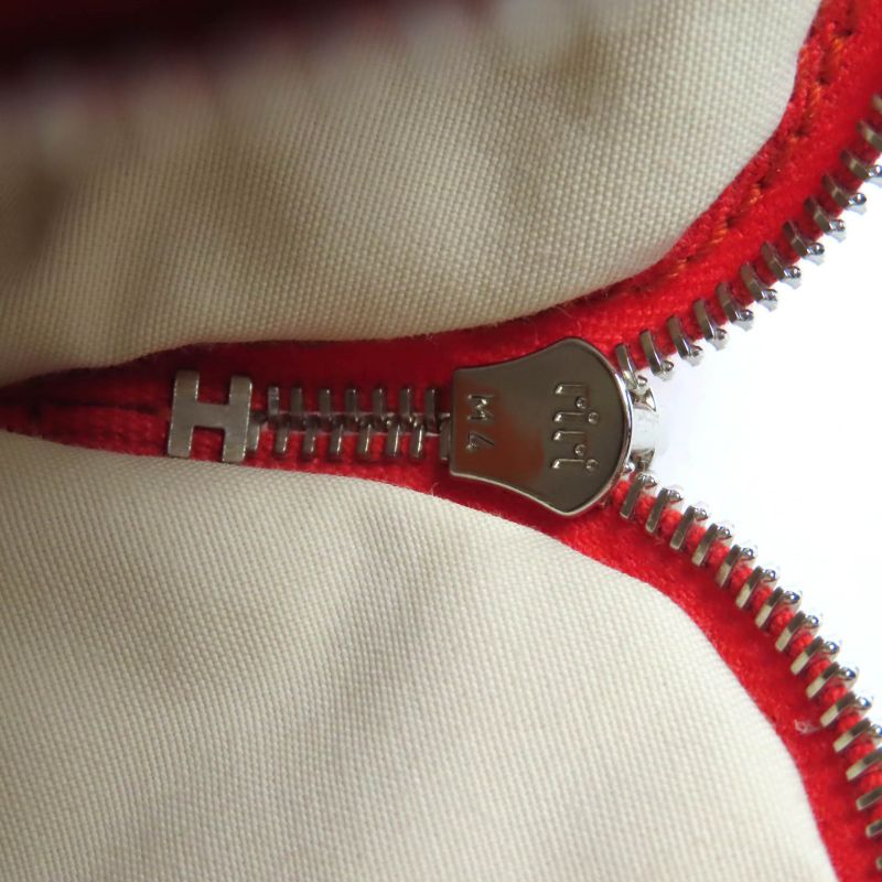 Hermes Bolide Pouch Mini 100% Cotton H Logo Embroidery Leather Use Cosmetic