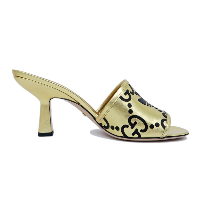 Gucci Adidas Collaboration Sandals Gold 722445 Size 38 Mule Heel Logo