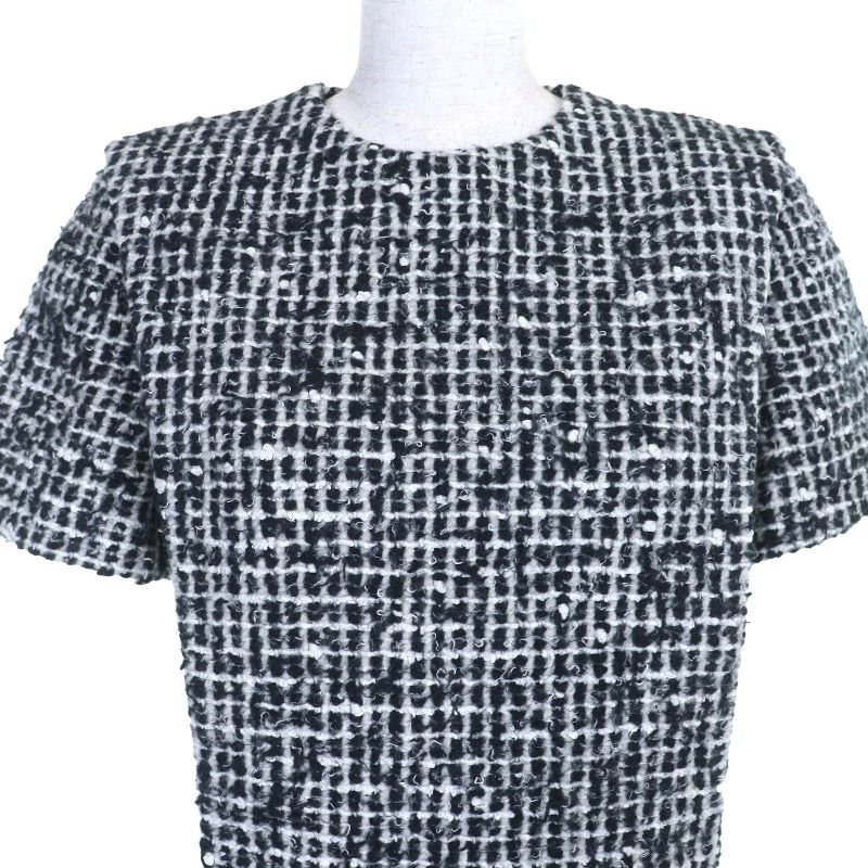 Louis Vuitton 2021 LV Buttoned Tweed Box Pleated Short Sleeved Dress Black