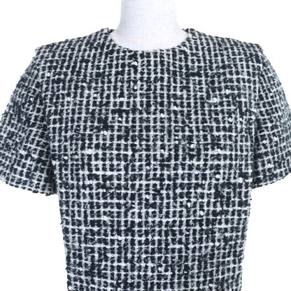 Louis Vuitton 2021 LV Buttoned Tweed Box Pleated Short Sleeved Dress Black
