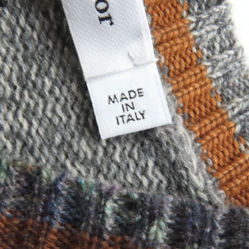 Christian DIOR 100% Cashmere Bee Embroidery Argyle Pattern V-neck Long Sleeves