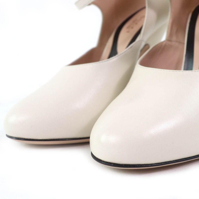 Gucci 447599 Leather Interlocking G Pearl Ankle Strap Round Toe Pumps Ivory 37