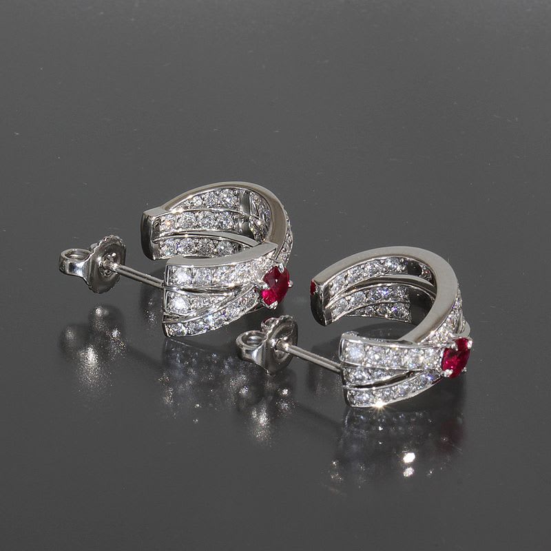 Harry Winston Geometric Ruby Diamond Earrings Earring Pt950 E1459