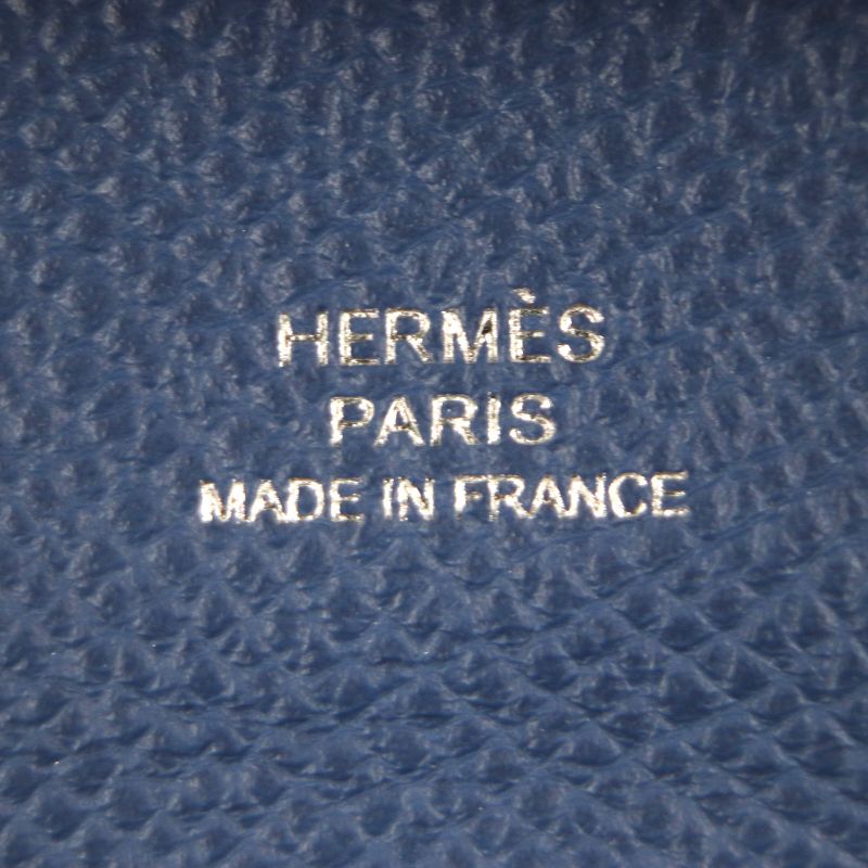 Hermes Bastia Silver Hardware Vaux Epson Leather Coin Case Blue Epson Engraved