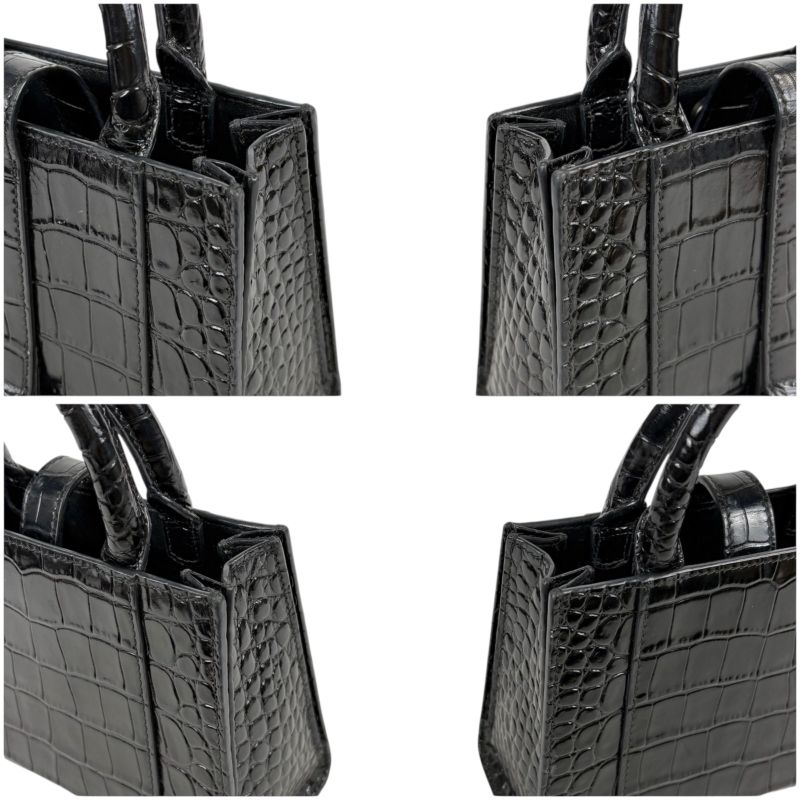 Balenciaga Hourglass Mini Handbag Black Croc Shape Pressed Leather