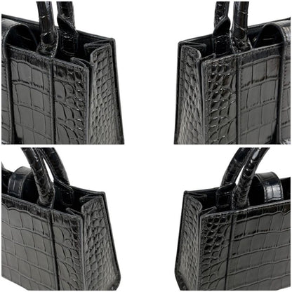 Balenciaga Hourglass Mini Handbag Black Croc Shape Pressed Leather