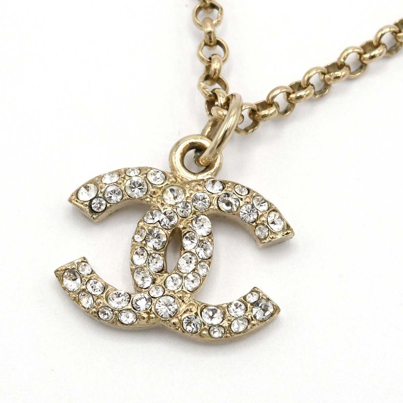 Chanel Necklace Coco Mark Rhinestone Three Color Beads Gold Color 9.3g H21032