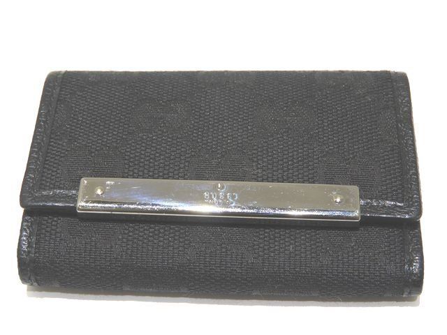 4 Gucci 6-strand Key Case 127048 GG Canvas × Leather Black Silver Hardware