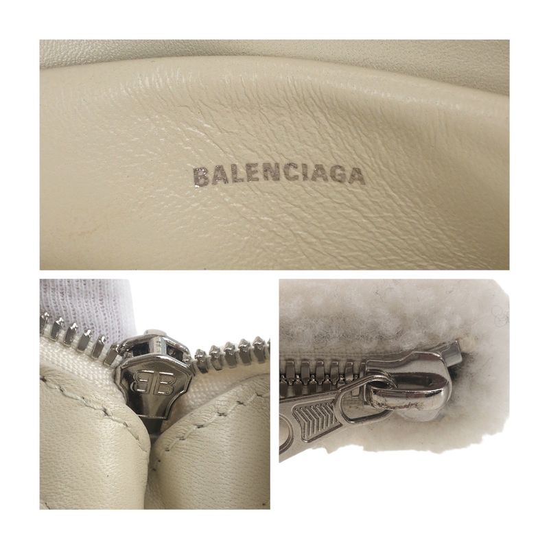 Balenciaga Shearling Logo White Silver Hardware Mouton 492681 Clutch Bag