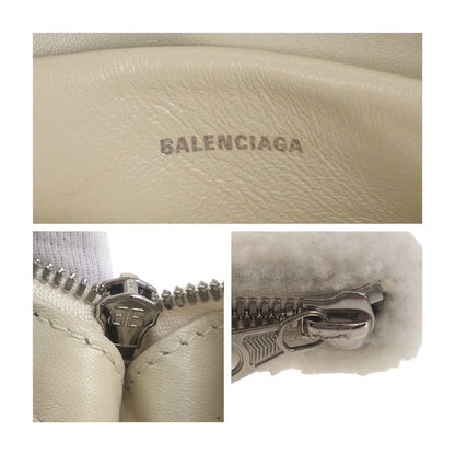Balenciaga Shearling Logo White Silver Hardware Mouton 492681 Clutch Bag