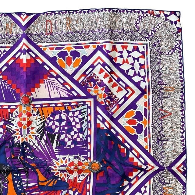 Christian DIOR Stole Shawl Scarf Accessories Small Silk Pattern Purple Multicolo