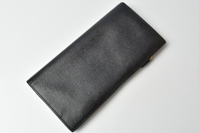 Prada Wallet Men's Prada Long Wallet 1m1302 Saffiano Shape Pressed Leather NERO