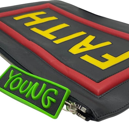 Fendi 7n0078 Faith Clutch Bag Second Bag Clutch Pochette Logo Leather Rubber