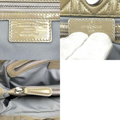 DIOR Tote Shoulder Bag Beige Patent Leather Canage Stitching Women Fashion