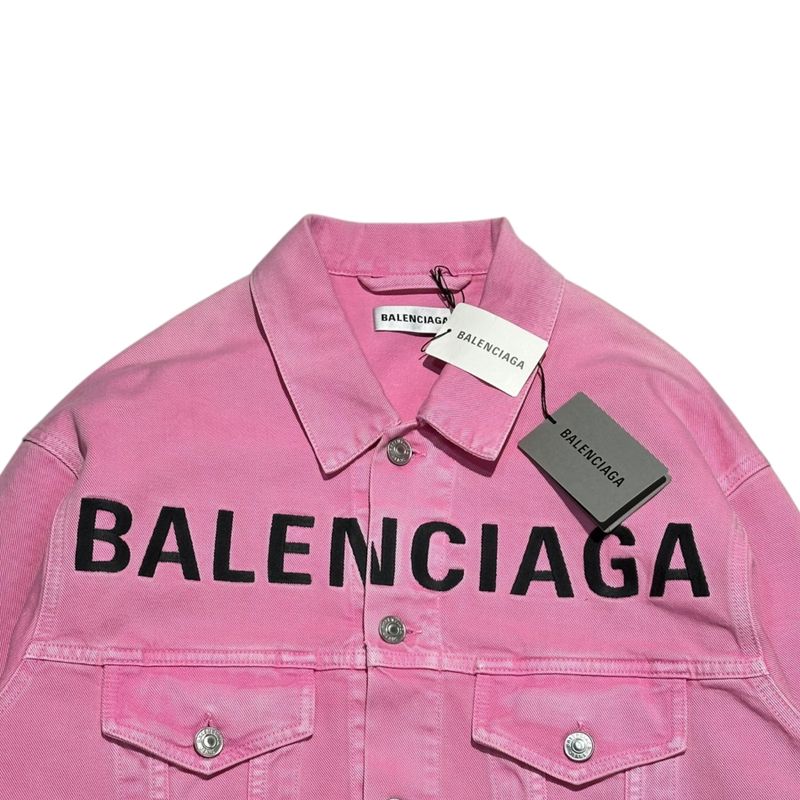 Balenciaga 21ss Front Logo Dyed Pink Denim Jacket 594386 Tew37 32 Pink X Black