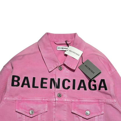 Balenciaga 21ss Front Logo Dyed Pink Denim Jacket 594386 Tew37 32 Pink X Black