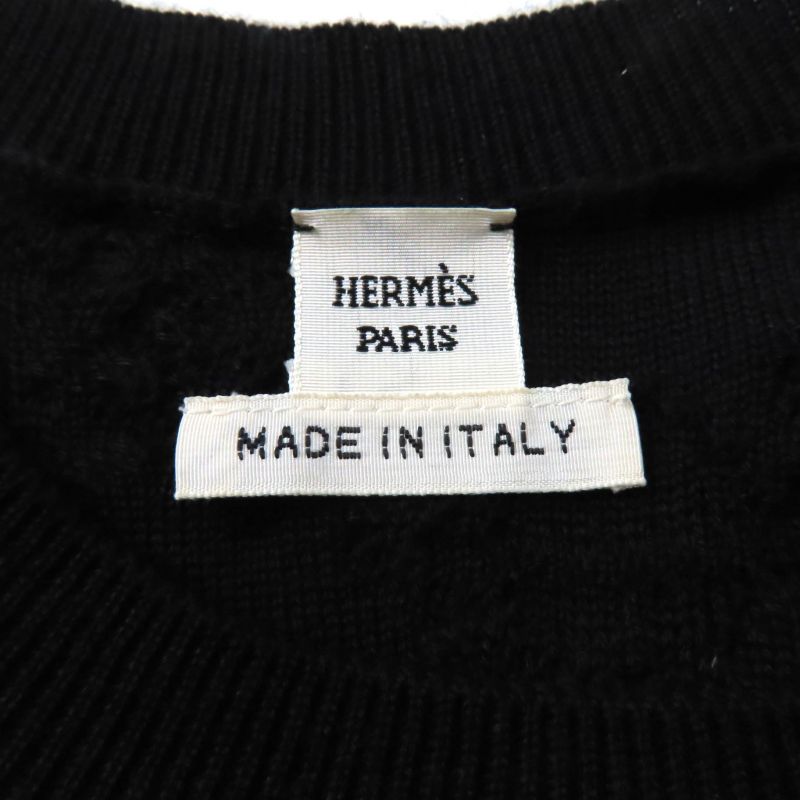Hermes Cashmere Silk Blend Crew Neck French Sleeve Dress Black 34 Made In Italy