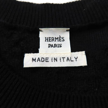 Hermes Cashmere Silk Blend Crew Neck French Sleeve Dress Black 34 Made In Italy