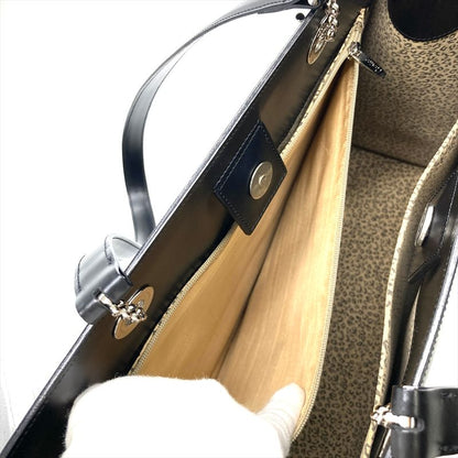 Cartier Panthère Tote Bag Leather L1000360 Black Silver Hardware Leopard A4