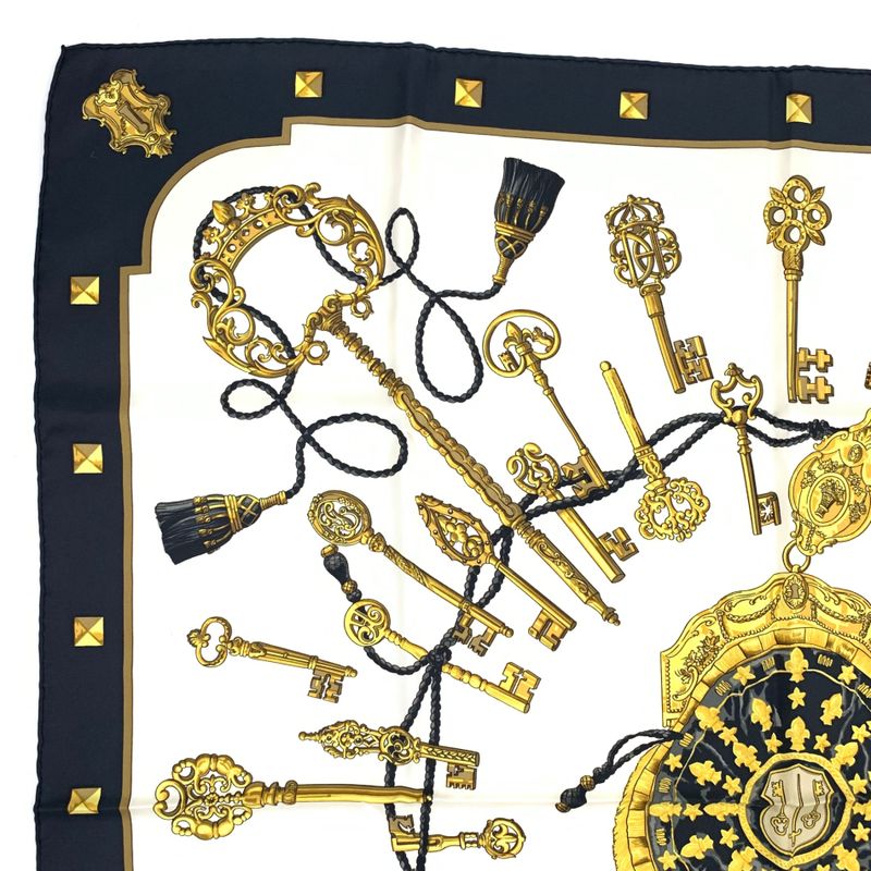 Hermes Carre 90 LES CLES Key Motif Black Silk