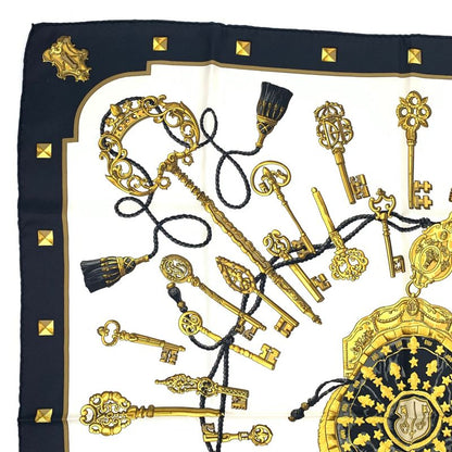 Hermes Carre 90 LES CLES Key Motif Black Silk