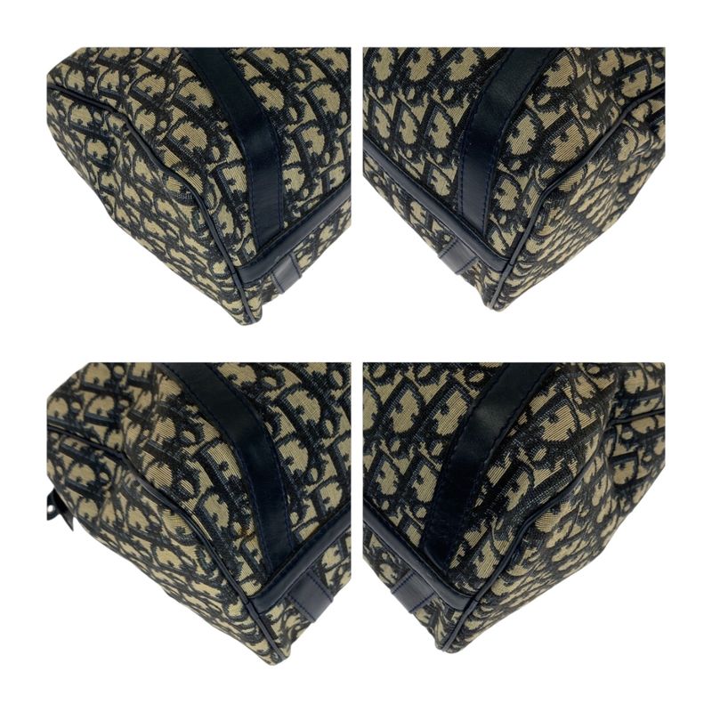 DIOR Vintage Trotter Navy Ivory Silver Hardware Canvas Handbag Mini Boston Bag