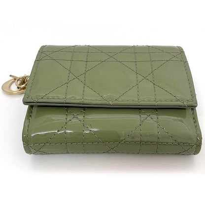 Christian Dior Trifold Wallet Khaki Green Lady Dior