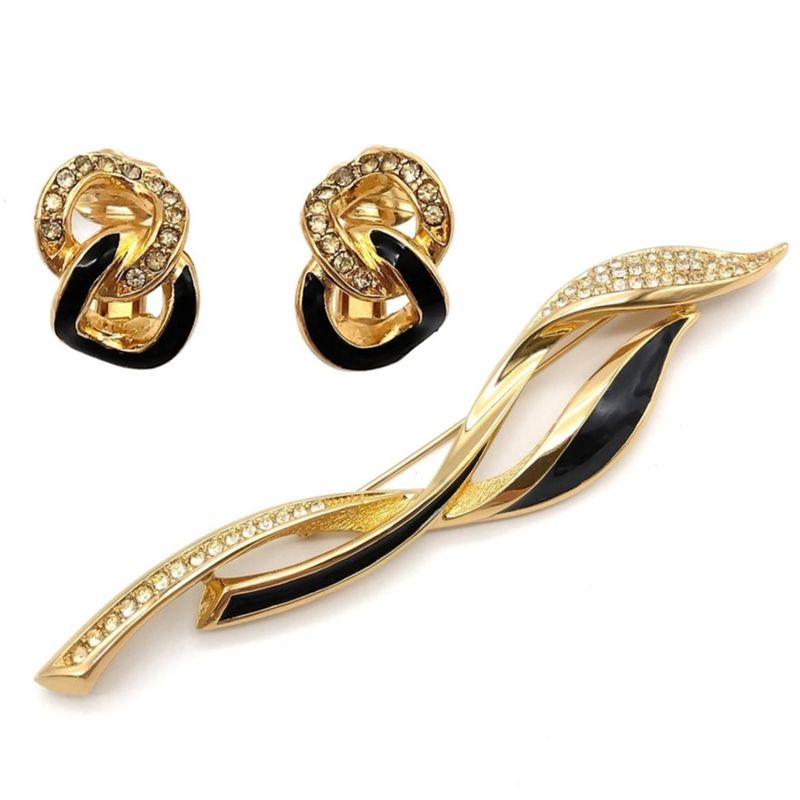 Dior Brooch Accessory Set Earrings Metal Gold Ladies