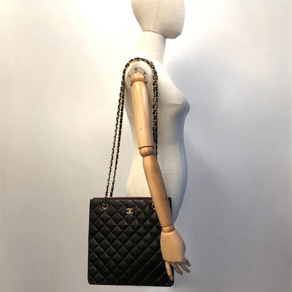 Chanel Matelasse Chain Shoulder Bag Tote Bag Coco Mark Vintage Lambskin Black