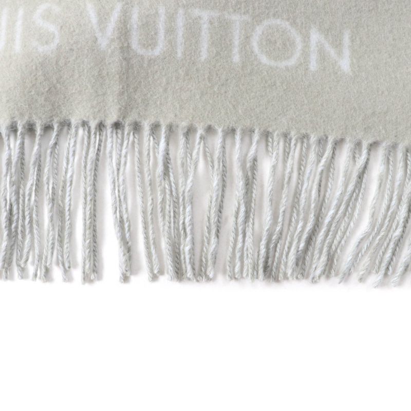 Louis Vuitton M70462 Echarpe Reykjavik 100% Cashmere Stole Grey Light Blue Made