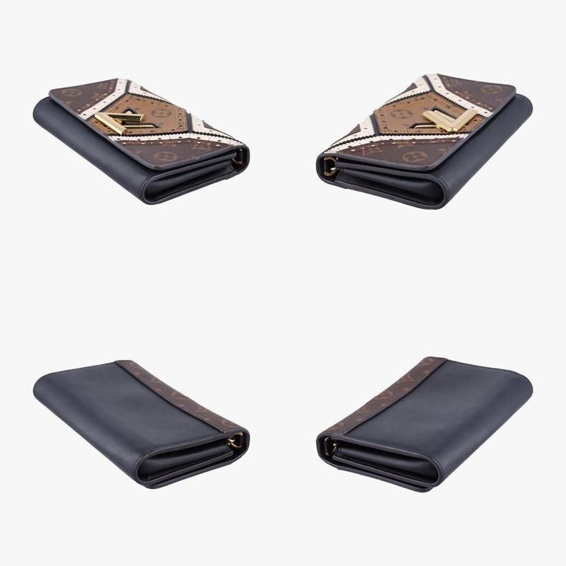 Louis Vuittonportefeuille Twisted Chain Wallet Black And Brown And White PVC