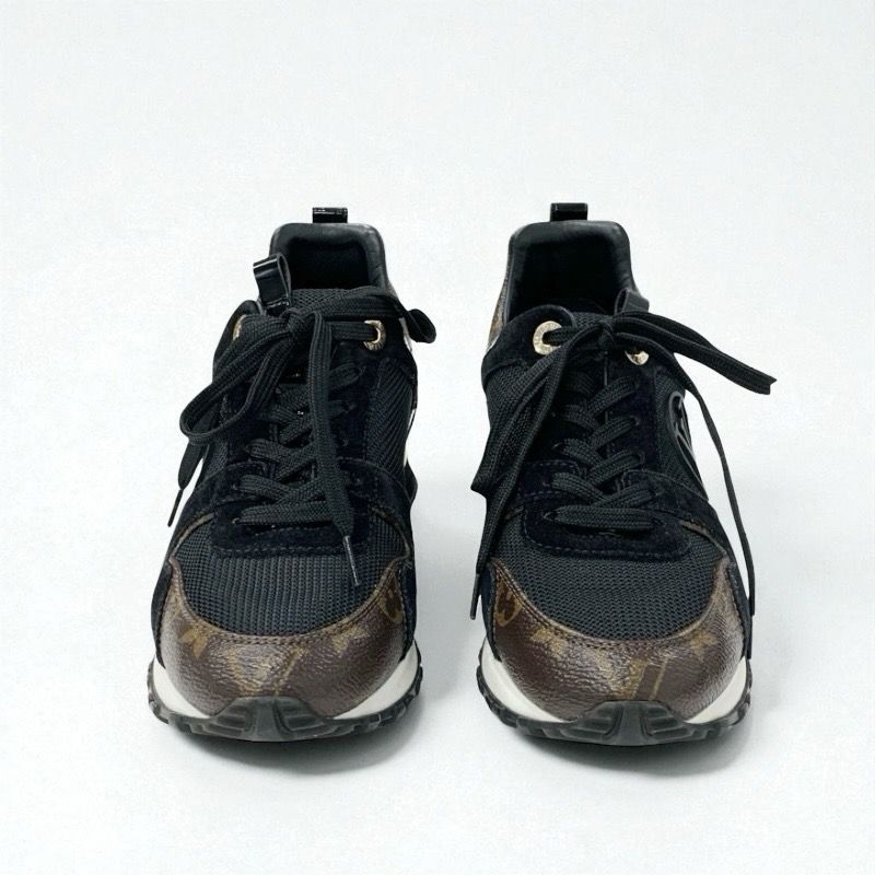 Louis Vuitton Run Away Line Monogram Sneakers Shoes Leather Fabric Suede Black