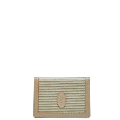 Saint Laurent YSL Logo Card Case Pass Case Beige Leather Canvas Women Saint