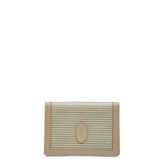 Saint Laurent YSL Logo Card Case Pass Case Beige Leather Canvas Women Saint