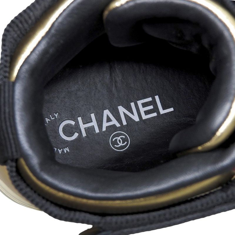 Boxed Ultra Chanel 2020 G35062 Coco Mark Gold Leather High Cut Sneakers Shoes
