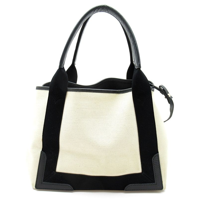 Balenciaga Navy Cabas Su S 339933 Canvas Leather Women's Tote Bag Natural Black