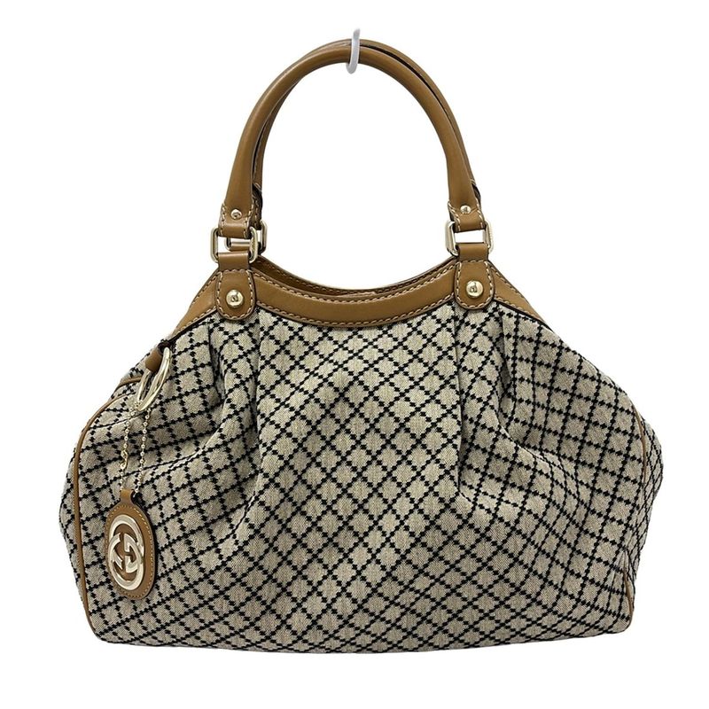Gucci Tote Bag Sookiediamante 211944 Beige And Black And Brown Leather
