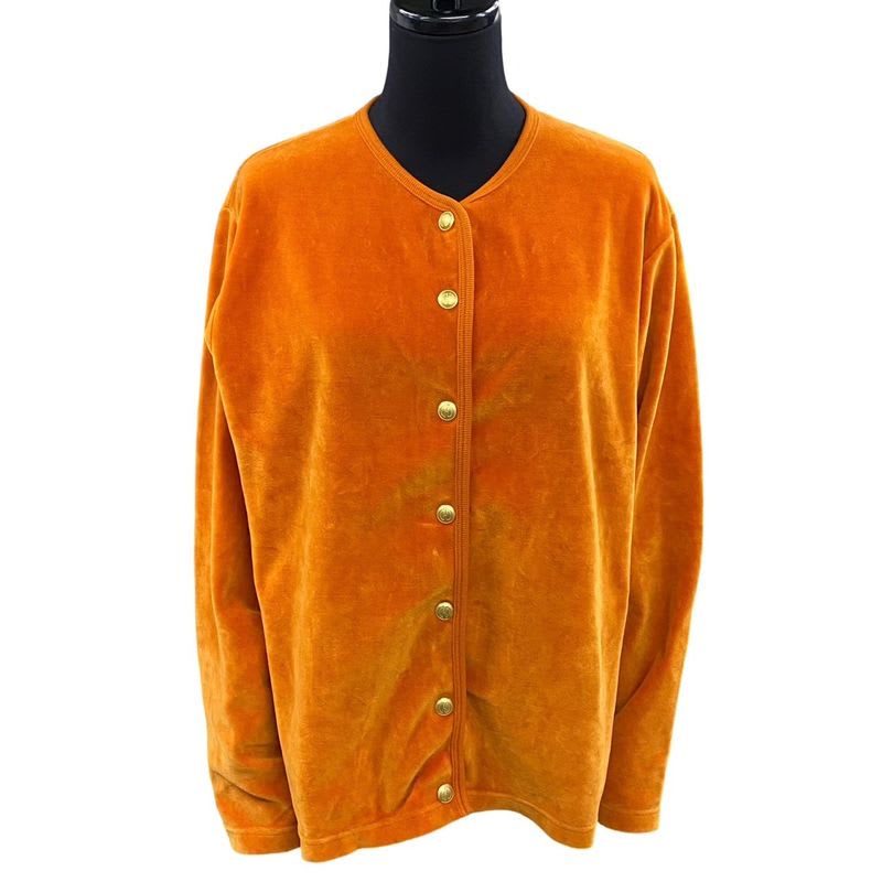 Gucci Vintage Velor Cardigan GG Logo Button Cotton Polyester Orange