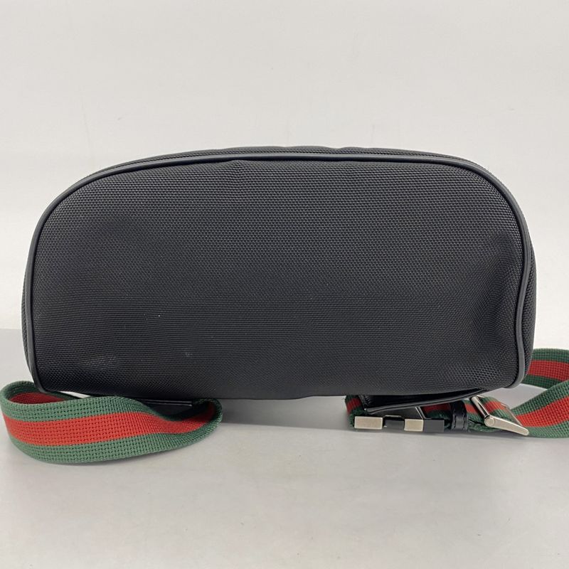 Gucci Waist Bag Sherry Line 630920 Nylon Black Silver Hardware Men Women Unisex