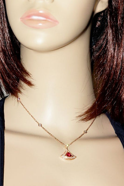 Bulgari Pendant Necklace 18K Pink Gold Pink Tourmaline 1P Diamond 115ct Diva