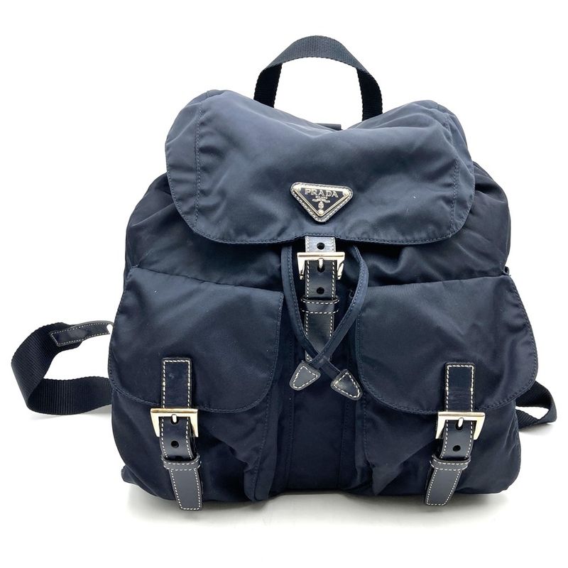 Prada Backpack Daypack Navy Nylon/leather Triangle Logo Triangle Logo Women's