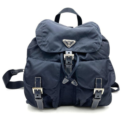 Prada Backpack Daypack Navy Nylon/leather Triangle Logo Triangle Logo Women's