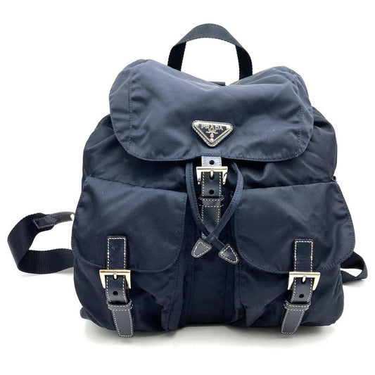 Prada Backpack Daypack Navy Nylon/leather Triangle Logo Triangle Logo Women's