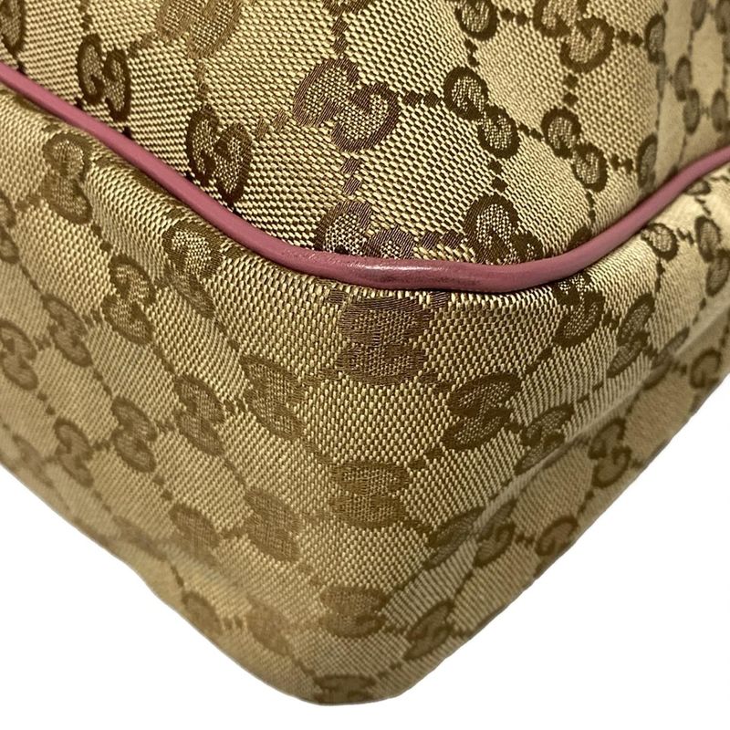 Gucci Tote Bag Sookie GG Pattern 296835 Beige Dark Brown And Pink Leather