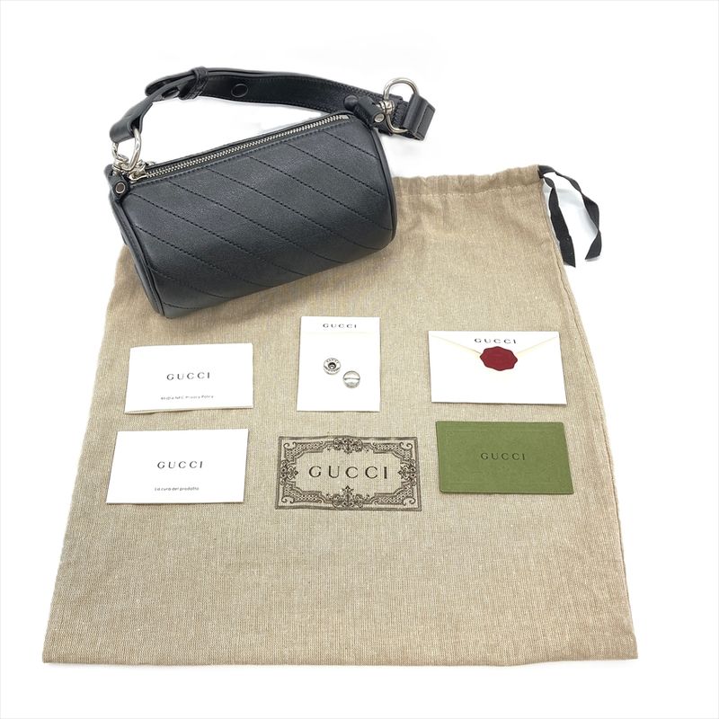 Gucci Blondi Handbag Leather Black Silver Hardware Tube Shape Women's