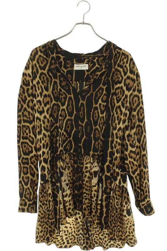 Saint Laurent Paris 485610 Y374q Leopard Print Silk Dress Women 34