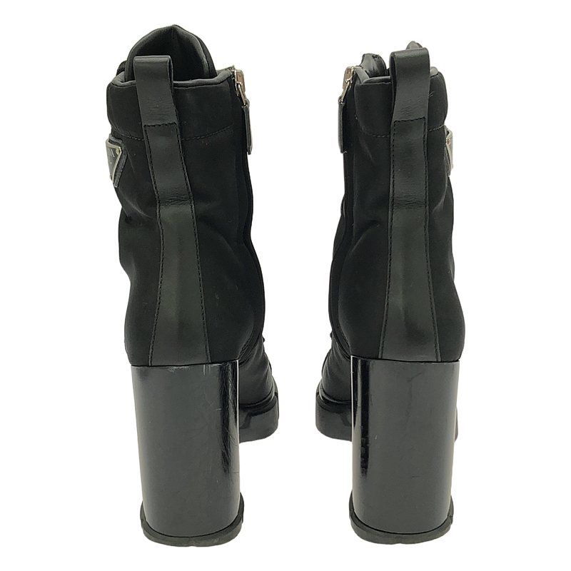 Prada Leather And Nylon Ankle Boots Plate Nylon Switch Leather Heeled Boots