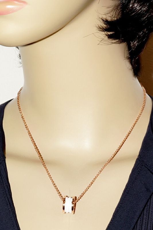 Bulgari Pendant Necklace 18K Pink Gold White Ceramic Bzero1 Pendant Necklace
