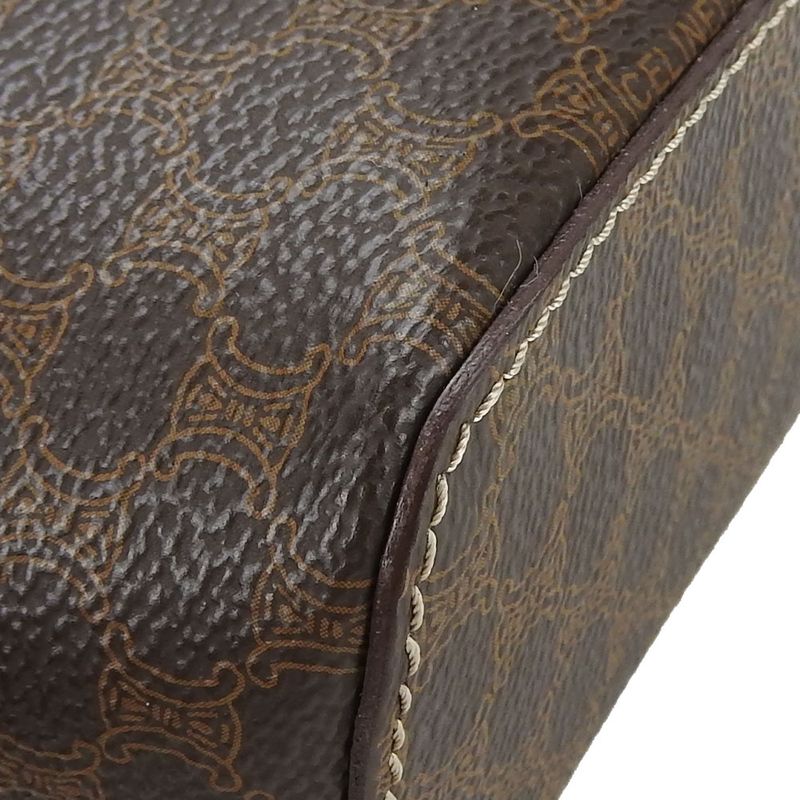 Celine Handbag Macadam PVC Leather Brown Gold Hardware Vanity Bag Pouch Ladies